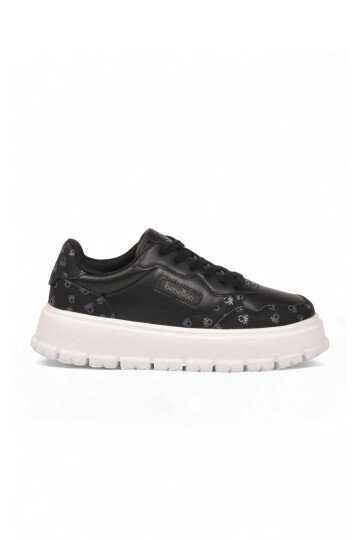 Bağcıklı Kalın Tabanlı Desenli Siyah-Beyaz Unisex Casual Yürüyüş Ayakkabı Sneaker BNI-12124 G