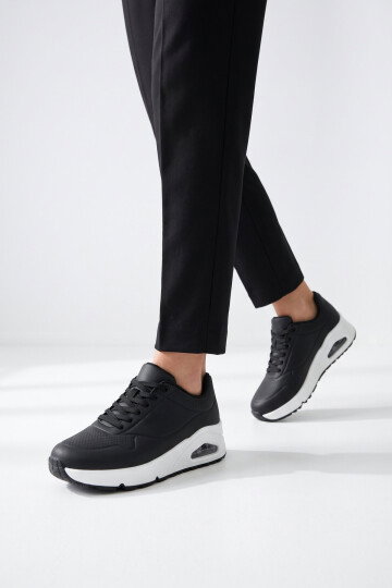 Bağcıklı Siyah-Beyaz Unisex Yürüyüş ve Spor Ayakkabı Sneaker 5101