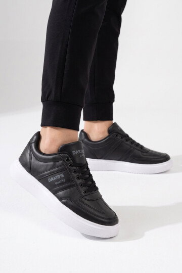 Siyah-Beyaz Bağcıklı Hafif Esnek Rahat Erkek Spor Ayakkabı Sneaker 125 Cilt