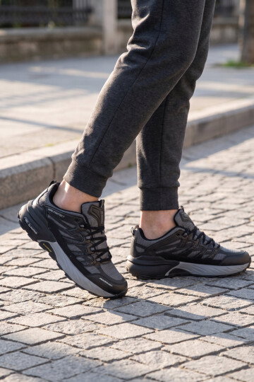 Bağcıklı Kauçuk Taban Ortopedik Siyah-Füme Erkek Yürüyüş ve Spor Ayakkabı Sneaker 2427