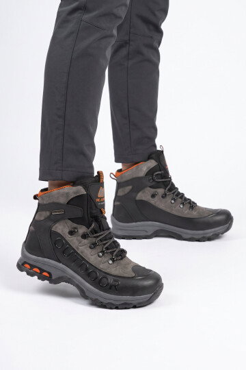 Siyah-Füme Bağcıklı Fermuarlı Kaymaz Tabanlı Erkek Outdoor Trekking Bot 2115 