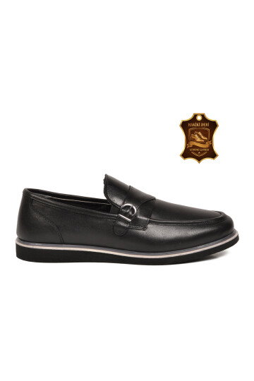 Siyah Hakiki Deri Erkek Klasik Casual Ayakkabı Loafer 5770 M