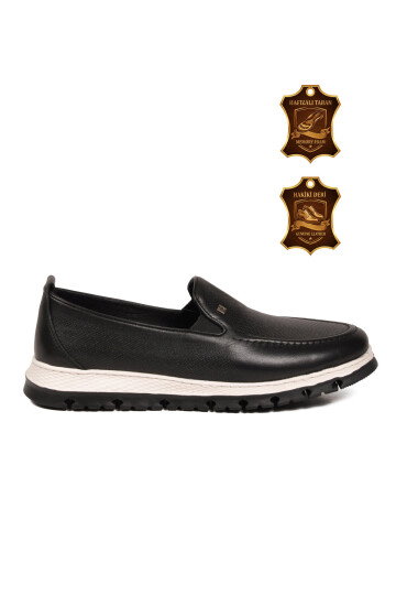 Erkek Siyah Hakiki Deri Rahat Tabanlı Şık Makosen Casual Ayakkabı Loafer 6574 M