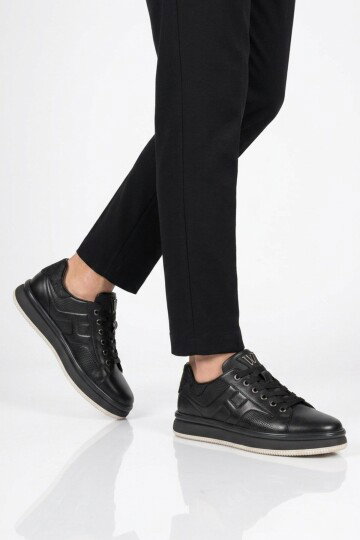 Siyah Hakiki Deri Erkek Casual Sneaker Memory Taban Premium Casual Ayakkabı M030 M