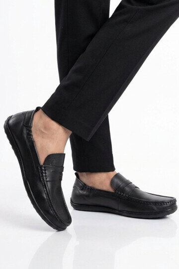 Erkek Hakiki Deri Loafer Mokasen Ayakkabı Hafızalı Taban Hafif Smart Casual Siyah M420 M
