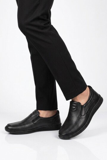 Erkek Siyah Hakiki Deri Hafızalı Rahat Taban Şık Smart Casual Ayakkabı Loafer M741 M