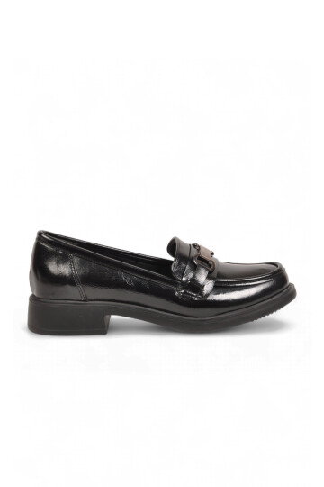Siyah Parlak Tokalı Şık Rahat Loafer Kadın Klasik Casual Ayakkabı PC-56064 