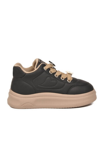 Kalın Tabanlı Bağcıklı Şık Rahat Siyah Kadın Sneaker Bot 26K421 