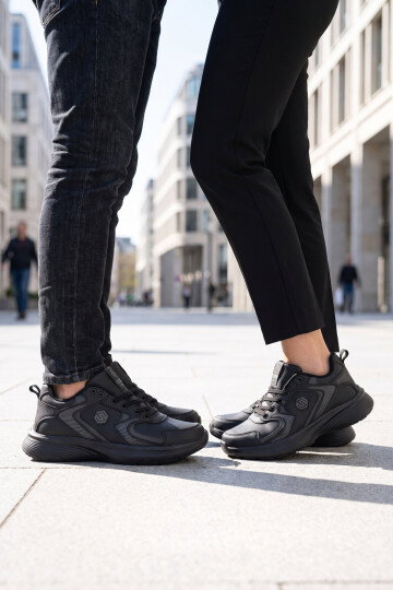 Bağcıklı Hafif Rahat Unisex Siyah Yürüyüş ve Spor Ayakkabı Sneaker 2032 G