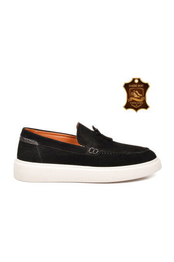 Erkek Siyah Süet Rahat Tabanlı Şık Hakiki Deri Smart Casual Ayakkabı Loafer 6795 M