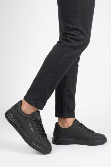Erkek Siyah Bağcıklı Kalın Taban Erkek Casual Ayakkabı Sneaker 8078 Dashor M