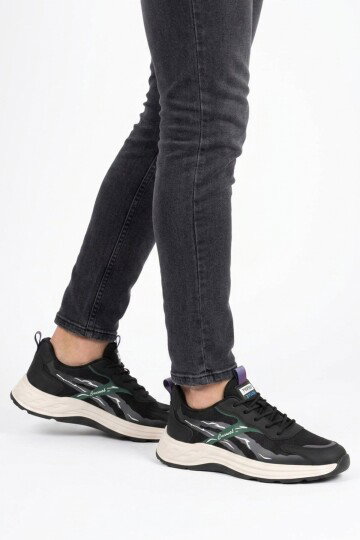 Siyah Fileli Memory Foam Erkek Günlük Spor Ayakkabı Hafif Esnek Sneaker E275 M