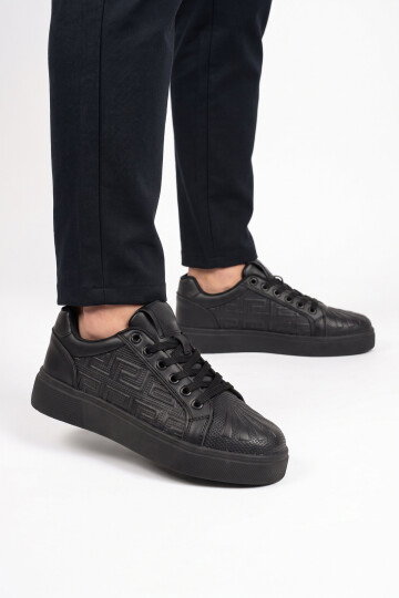 Siyah Bağcıklı Kalın Tabanlı Rahat Şık Unisex Casual Yürüyüş ve Spor Ayakkabı Sneaker 26201 G