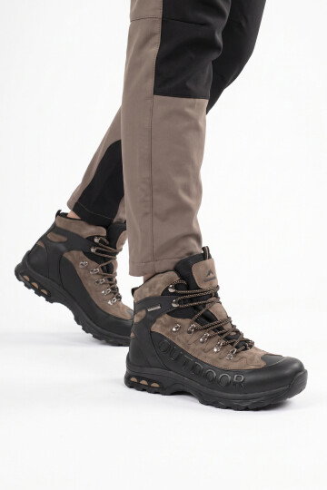 Siyah-Vizon Bağcıklı Fermuarlı Kaymaz Tabanlı Erkek Outdoor Trekking Bot 2115 