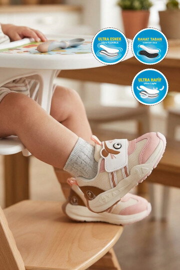Somon Cırt Bantlı Desenli Anatomik Bebek İlk Adım Spor Ayakkabı Sneaker Orion
