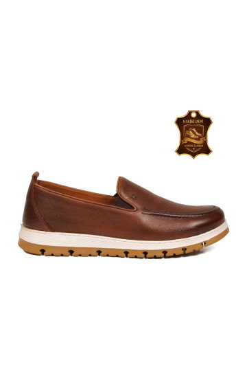 Erkek Taba Hakiki Deri Rahat Tabanlı Şık Makosen Casual Ayakkabı Loafer 6574 M