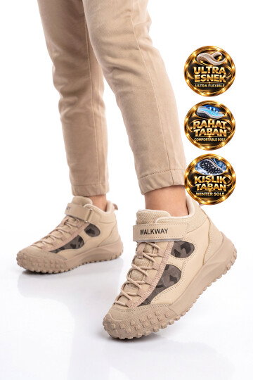 Bej Cırt Bantlı Kauçuk Tabanlı Erkek Çocuk Sneaker Bot Nexo 2280