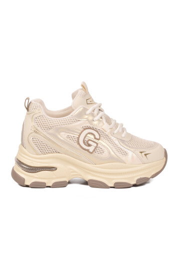Fileli Bağcıklı Kalın Tabanlı Sneaker Şık Rahat Bej Kadın Casual Yürüyüş Ayakkabı 26Y323 
