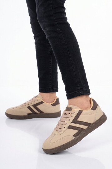 Bej Bağcıklı Hafif Rahat Unisex Yürüyüş ve Spor Ayakkabı Sneaker 234750