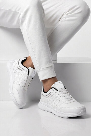 Beyaz Bağcıklı Hafif Esnek Rahat Erkek Yürüyüş ve Spor Ayakkabı Sneaker Wood 4040