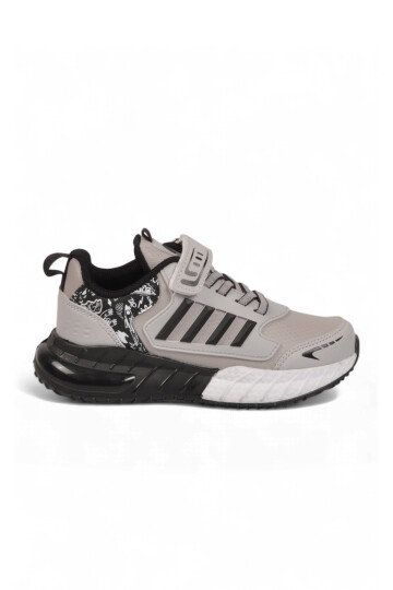 Cırt Bantlı Kalın Tabanlı Beyaz-Siyah Erkek Çocuk Yürüyüş ve Spor Ayakkabı Sneaker 748 Cilt