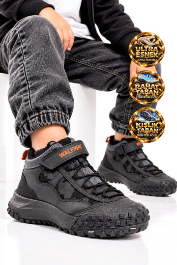 Füme-Turuncu Cırt Bantlı Kauçuk Tabanlı Erkek Çocuk Sneaker Bot Nexo 2280