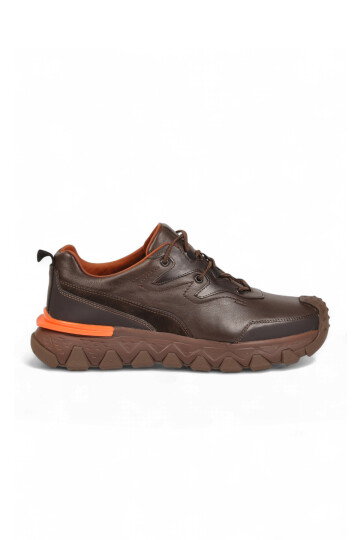 Kahve Hakiki Deri Kaymaz Tabanlı Erkek Casual Sneaker Ayakkabı 152-24252