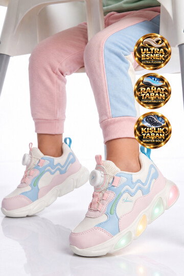 Pudra Akıllı Bağcıklı Işıklı Bebek Spor Ayakkabı Sneaker Elliot Cilt