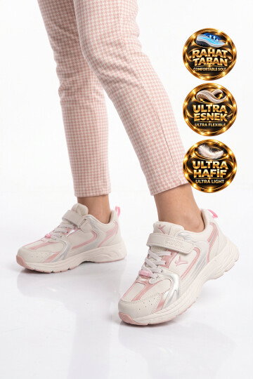 Cırt Banlı Kalın Tabanlı Pudra Kız Çocuk Yürüyüş ve Spor Ayakkabı Sneaker Terra 26K