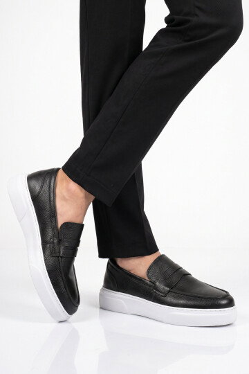 Siyah-Beyaz Hakiki Deri Şık Rahat Erkek Casual Ayakkabı Loafer 272305