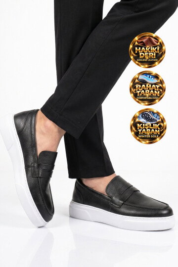 Siyah-Beyaz Hakiki Deri Şık Rahat Erkek Casual Ayakkabı Loafer 272305