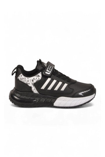 Cırt Bantlı Kalın Tabanlı Siyah-Beyaz Erkek Çocuk Yürüyüş ve Spor Ayakkabı Sneaker 748 Cilt