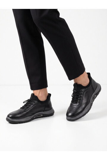 Kauçuk Tabanlı Siyah Hakiki Deri Sneaker Siyah-Füme Erkek Casual Ayakkabı HZ2844-8225