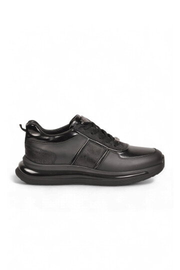 Siyah Hakiki Deri Bağcıklı Erkek Casual Sneaker Ayakkabı 152-24176