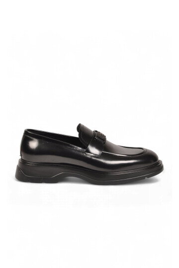 Siyah Hakiki Deri Toka Detaylı Şık Erkek Casual Loafer Ayakkabı 152-24224