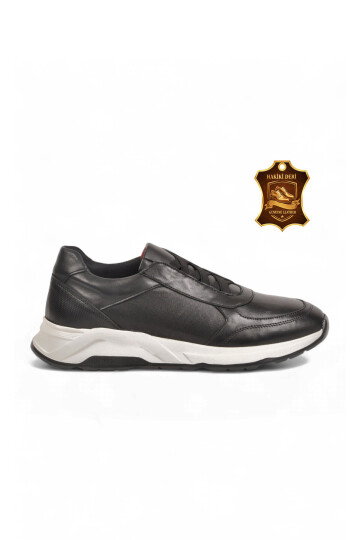 Siyah Hakiki Deri Lastikli Erkek Casual Ayakkabı Sneaker 272573