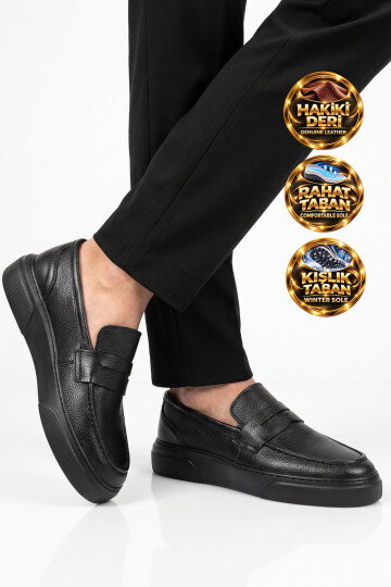 Siyah Hakiki Deri Şık Rahat Erkek Casual Ayakkabı Loafer 272305