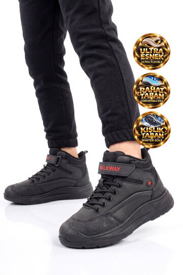 Siyah-Kırmızı Cırt Bantlı Kauçuk Tabanlı Erkek Çocuk Sneaker Bot Surge 2037