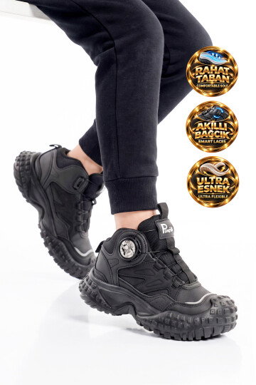 Siyah Akıllı Bağcıklı Kaymaz Tabanlı Erkek Çocuk Bot Outdoor BG-F-25018