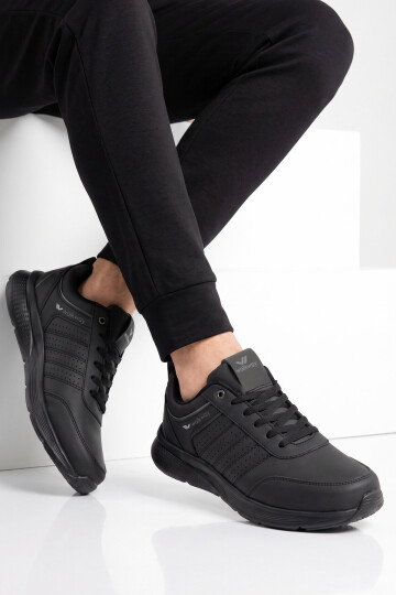 Siyah Bağcıklı Hafif Esnek Rahat Erkek Yürüyüş ve Spor Ayakkabı Sneaker Wood 4040