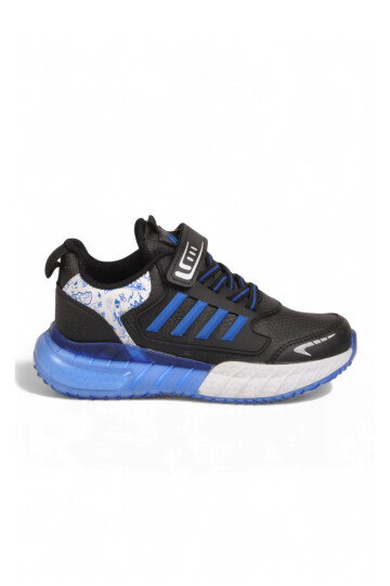 Cırt Bantlı Kalın Tabanlı Siyah-Saks Erkek Çocuk Yürüyüş ve Spor Ayakkabı Sneaker 748 Cilt