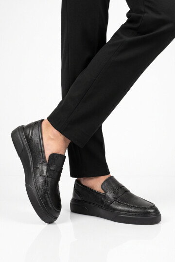 Siyah Hakiki Deri Şık Rahat Erkek Casual Ayakkabı Loafer 272305