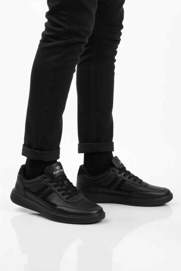 Siyah Bağcıklı Hafif Esnek Tabanlı Erkek Casual Yürüyüş Ayakkabı Sneaker 128 Cilt