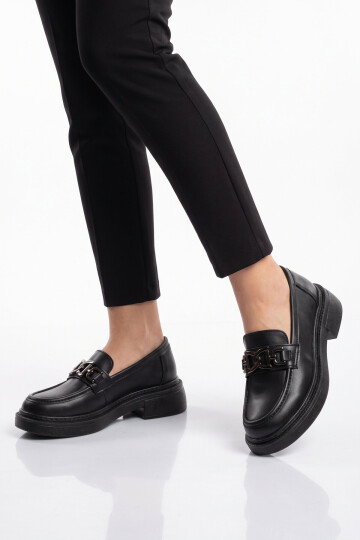 Tokalı Hafif Rahat Şık Siyah Kadın Klasik Casual Ayakkabı Loafer 1837 Z