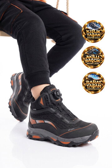Siyah-Turuncu Akıllı Bağcıklı Kaymaz Tabanlı Erkek Çocuk Outdoor Bot 1040