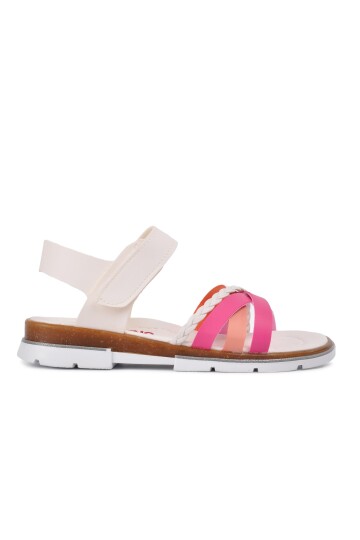 Beyaz-Pembe Ortopedik Kız Çocuk Sandalet 001 F