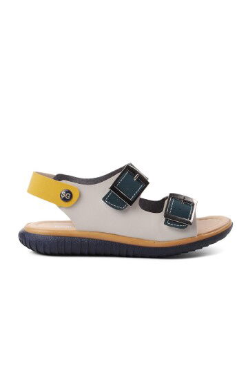 Navy Blue Nubuck Yellow Boys Flat Sandals 1530 F