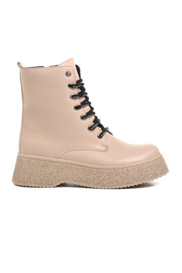 Beige Lace-Up Zippered Womens Boots 145-01 Z