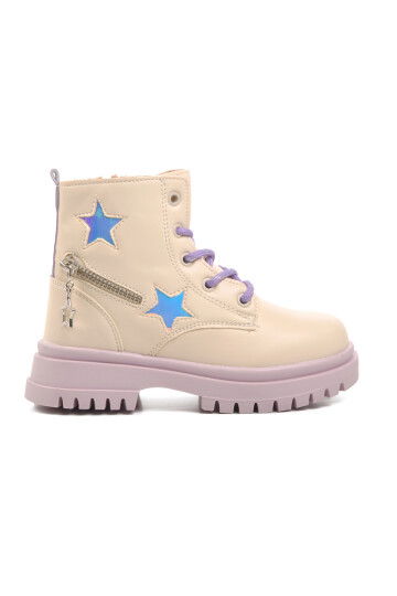 Beige-Lilac Polyurethane Girls Boots 1525 P