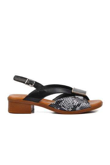 Black Genuine Leather Womens Sandals 24026020Y Z